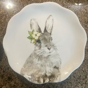 Pier 1 Dolomite Floral Bunny 8 1/2” Scalloped Salad Plates